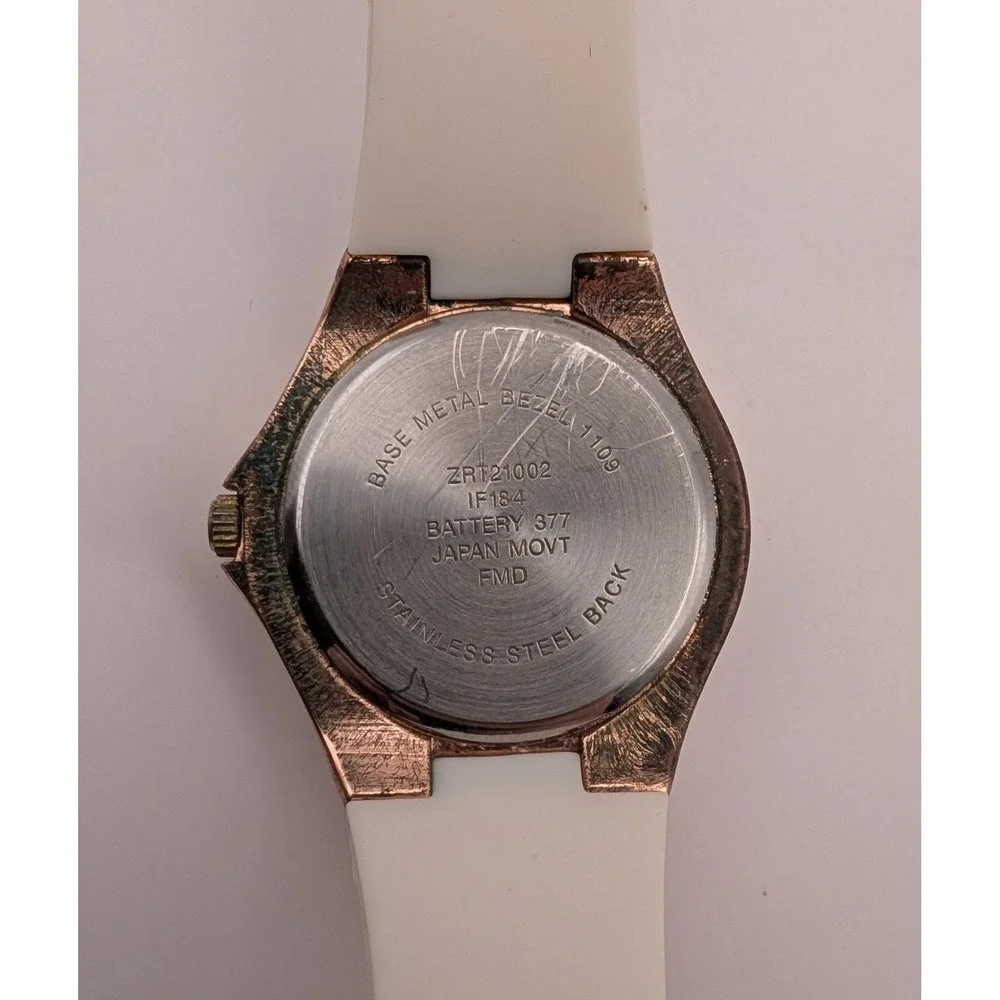 Women's White Ceramic Watch Bracelet‎ Band Rose Gold tone Accent New Battery